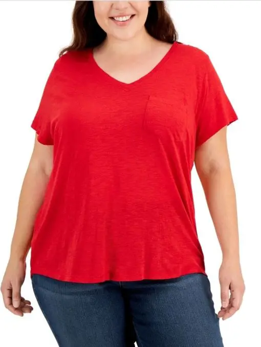 Style & Co Plus Size Classic V-Neck T-Shirt, 2X - Fire