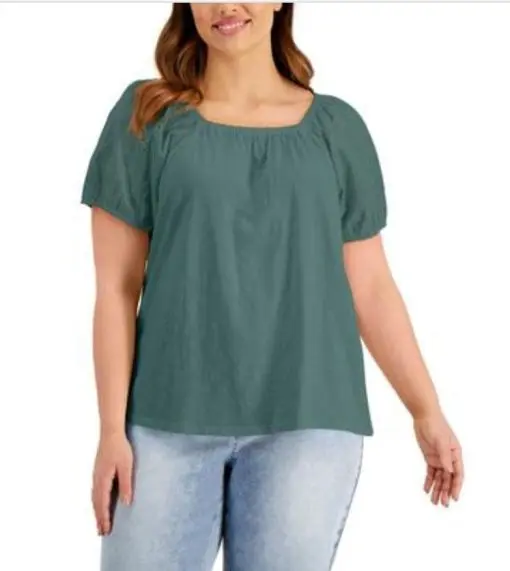 Style & Co Plus Size Cotton on Off Shoulder Top, 3X Sagebrush