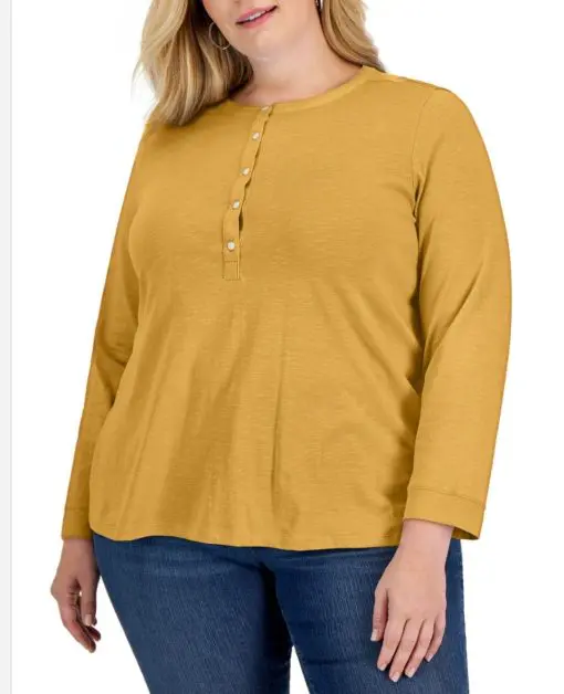 Style & Co Plus Size Henley Top, 2X Honey Glaze