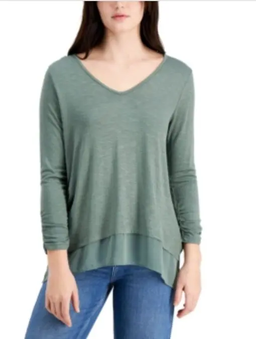 Style & Co V-Neck Chiffon-Hem Top, XXL