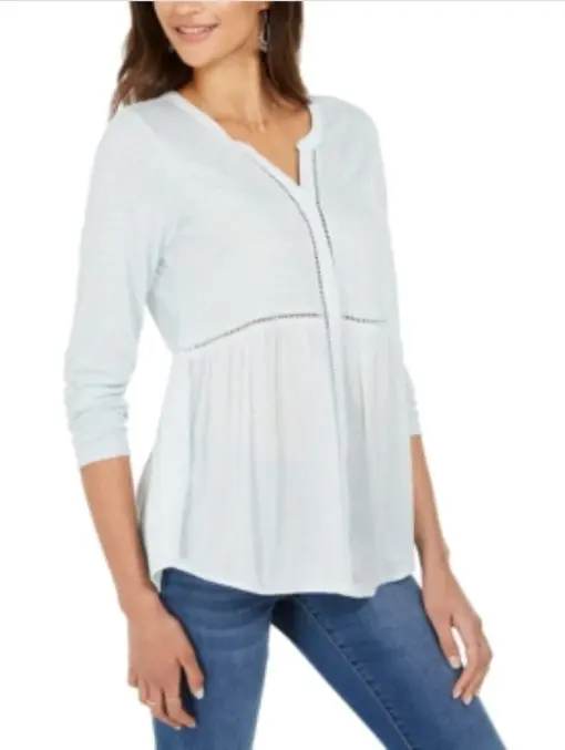 Style & Co V-Neck Mixed Woven Top, L