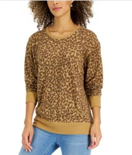 Style & Co Women's Brushed-Knit Print XL Animal Print