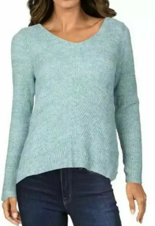 Style & Co Women's Plus Size V-Neck Cotton Sweater Light Green Size 1X