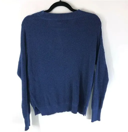 Sweet Romeo Womens Sweater Soft Oversized Waffle Knit Scoop Neck Blue Size L - Image 2