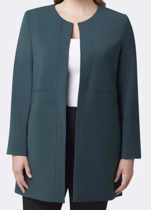 Tahari ASL Crew Neck Hook & Eye Closure Piping Detail Solid Crepe Jacket-HUNTER - Plus Size 18W