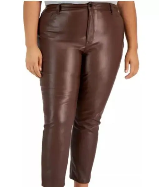 TINSELTOWN Women's Trendy Plus Size Faux-Leather Pants 16W Brown Chicory