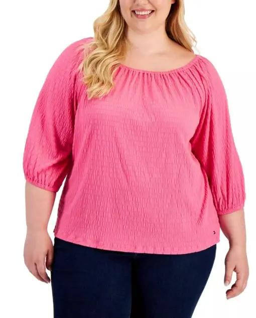 Tommy Hilfiger Women's 3/4 Sleeve Top Pink Size 2X