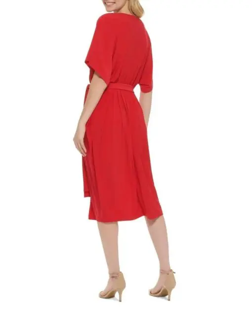 TOMMY HILFIGER WOMENS MATTE JERSEY PLEATED FLUTTER SLEEVE MIDI DRESS 18 - Image 2