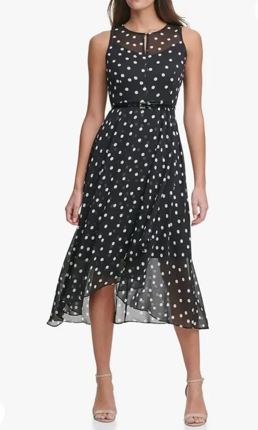 Tommy Hilfiger Women's Sleeveless Keyhole Dot Print Chiffon Dress 6P