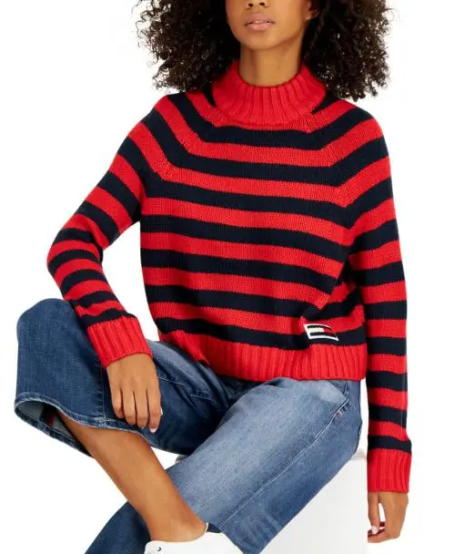 Tommy Jeans Women S Mock Neck Sweater Red Size XS