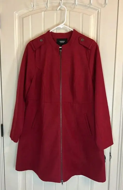 Torrid Plus Size 4 Belted Wool Blend Long Trench Coat Wine Zinfandel