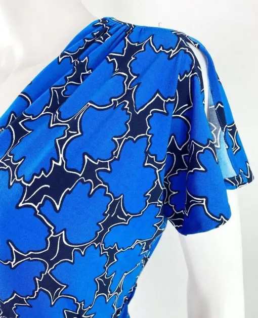 Vicky Tiel royal blue floral wrap dress with maple leaf print S - Image 2