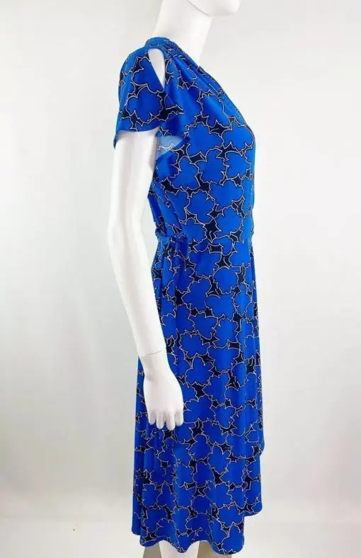 Vicky Tiel royal blue floral wrap dress with maple leaf print S - Image 3