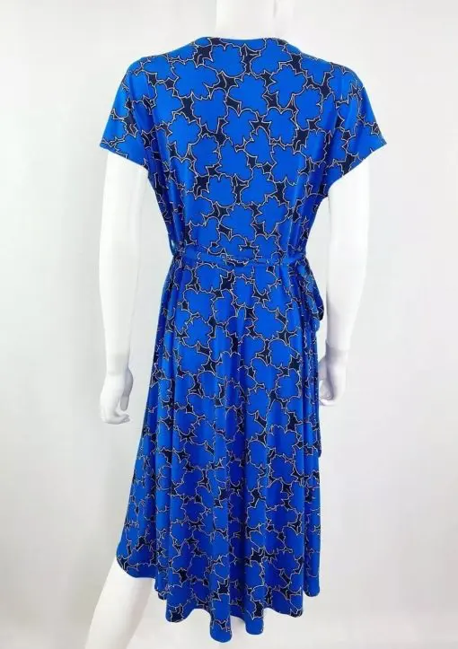 Vicky Tiel royal blue floral wrap dress with maple leaf print S - Image 4