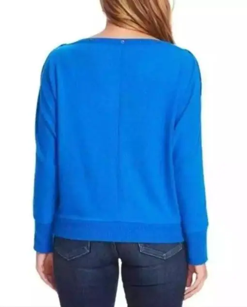 Vince Camuto  Metro Blue Holiday Snap Trim Dolman Sleeve Sweater Medium - Image 2