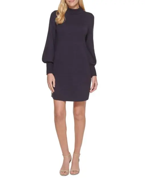 Vince Camuto Navy Women's Mock Neck Shift Dress with Puff SleeveS NAVY XL