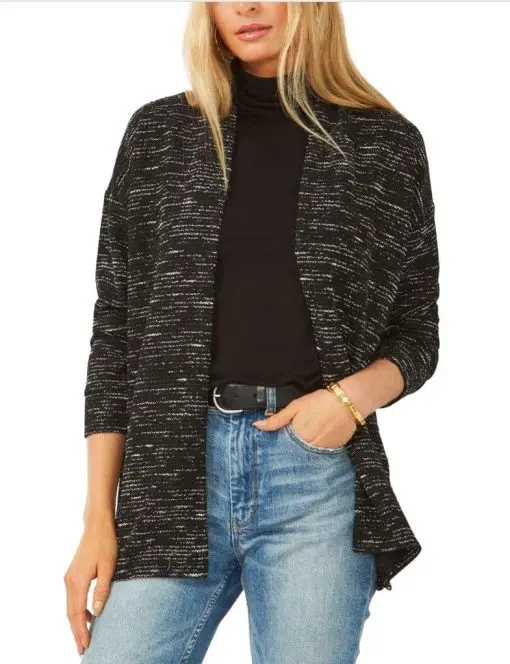 Vince Camuto Open-Front Spacedyed Cardigan - Rich Black XS