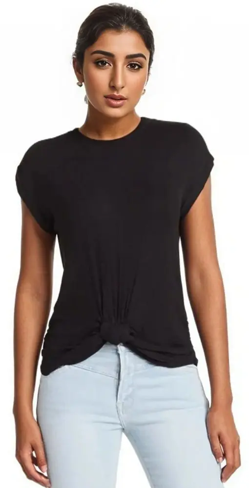 Vince Camuto Rib Knot Front T- shirt In Rich Black | ModeSens XXL