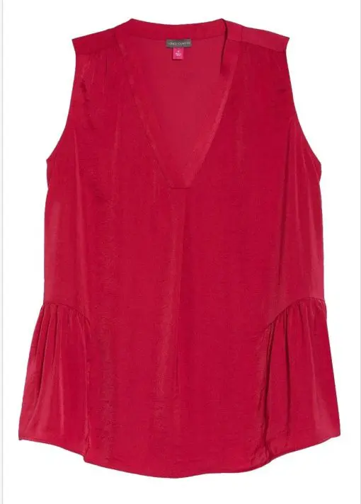 Vince Camuto Rumple Satin Sleeveless Peplum Top in Fresh Berry Size 1X