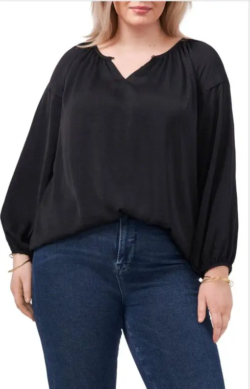 Vince Camuto Women S Keyhole Rumple Satin Blouse Black Size 2X