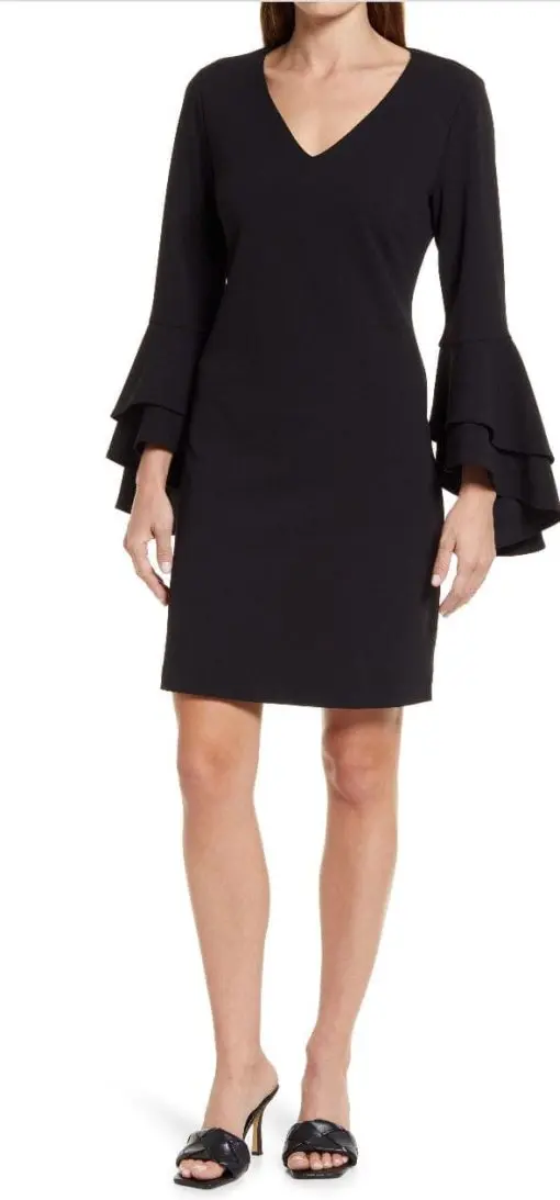 Vince Camuto Womens Black Bell Sleeve V Neck Above the Knee Party Fit + Flare Dress X S