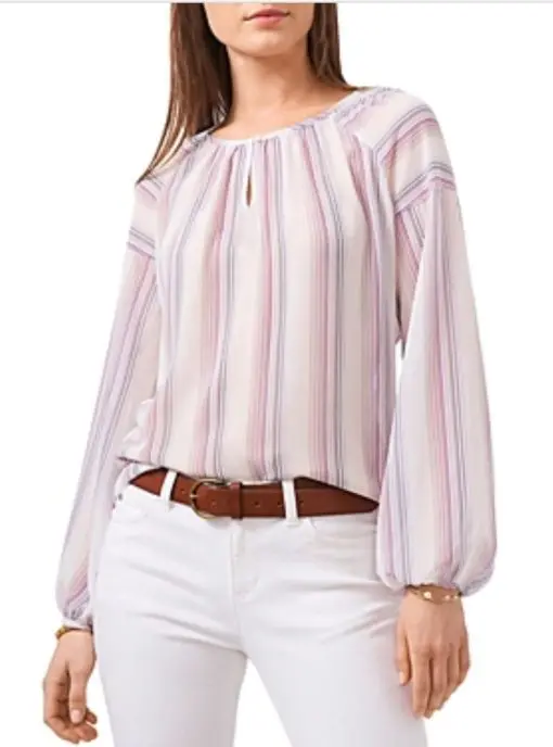 Vince Camuto Womens Striped Long Sleeve Top Ivory XS