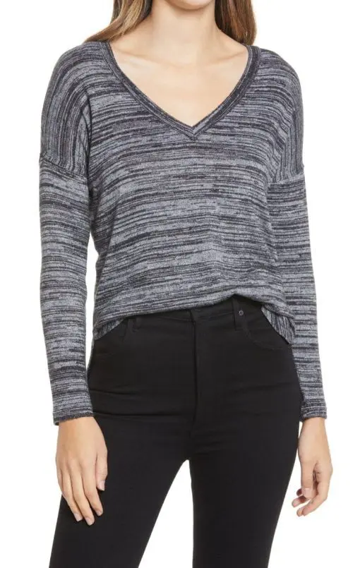 Women's Bobeau Space Dyed Knit Top, Size X-Large - Black