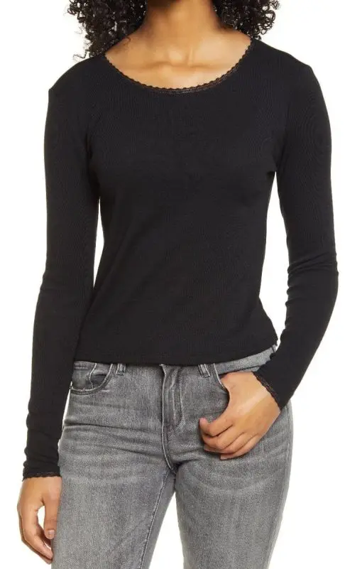 Women's Bp. Lace Trim Long Sleeve Tee M