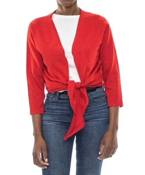 Women's Nina Leonard Tie-Font Bolero Jacket, Size: Medium, Nina Red