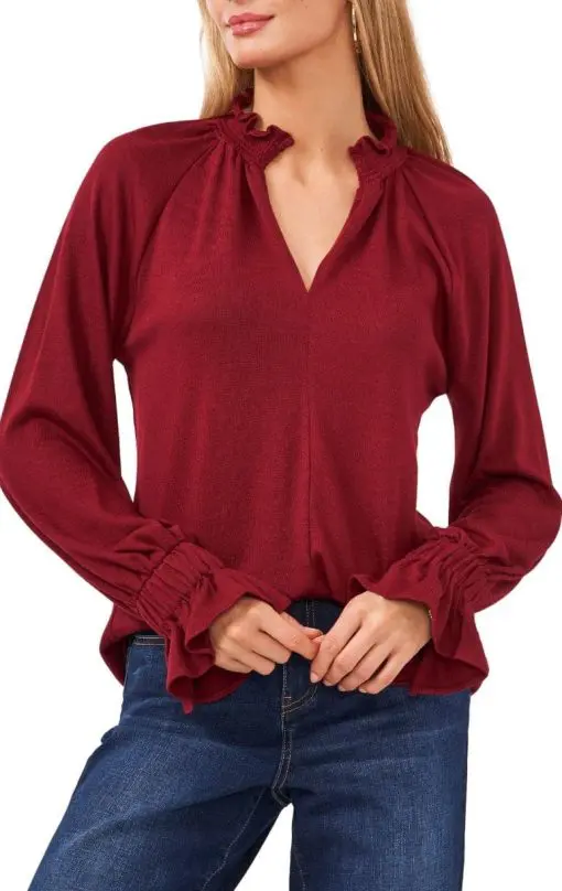 Women's Vince Camuto Split Neck Balloon Sleeve Knit Top, Size XX-Large - Red