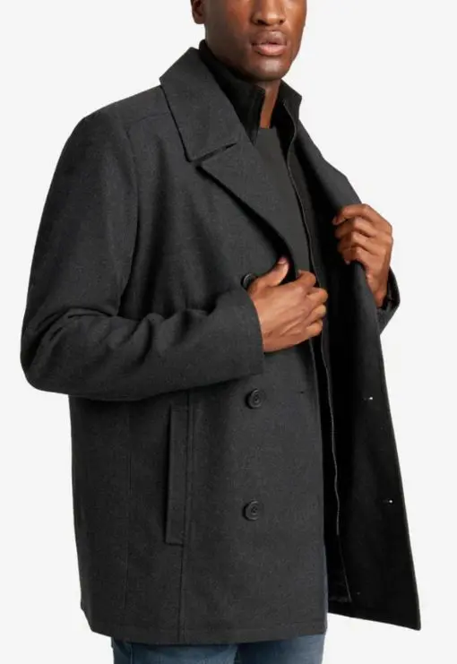 WOOL DOUBLE-BREASTED PEACOAT WITH RIBBED BIB XL