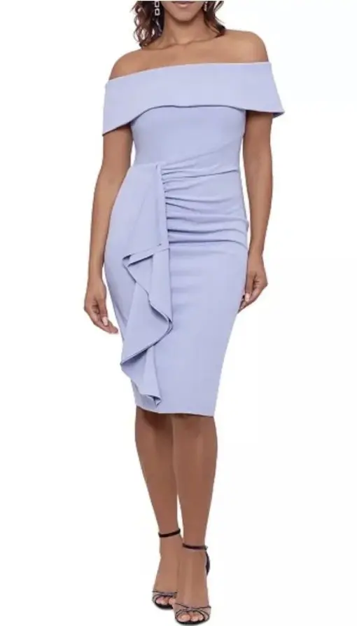 Xscape Women's Ruffled Off-the-Shoulder Sheath Dress - Sky Blue 4