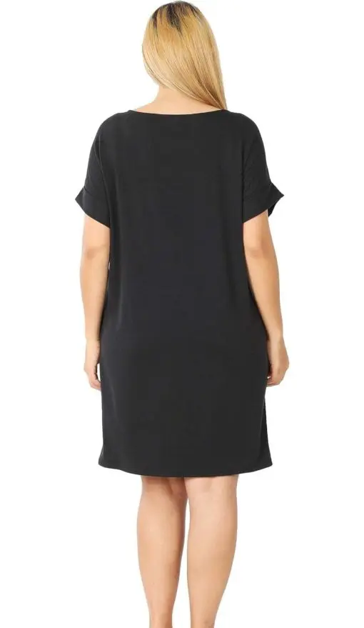 Zenana Rolled Short Sleeve Round Neck Dress Black 3X - Image 2