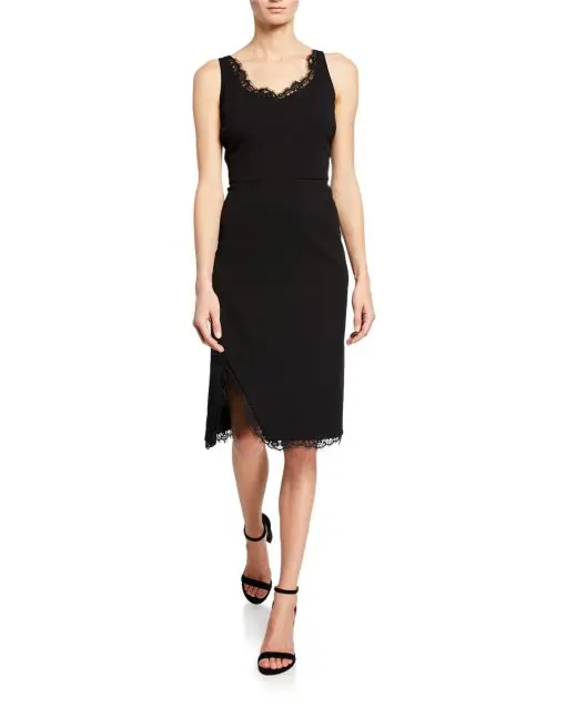 Nanette Nanette Lepore Womens Sheath Dress Lace Trim Front Slit - Very Black 2