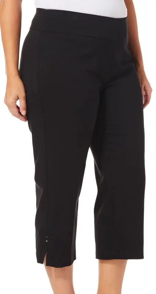 Hearts of Palm Plus Size Essentials Solid Pull-on Capri Pants with Detailed Split Hem - Black 16W