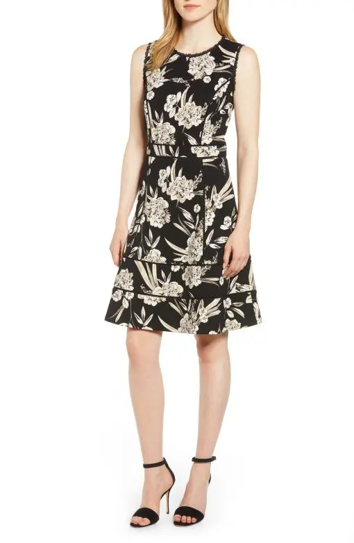 Karl Lagerfeld Paris Women's Floral A-Line Dress - Black - Size 2