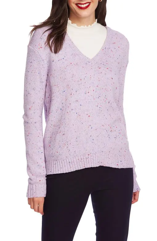 Court & Rowe Nep Flecked V-Neck Sweater in True Violet at Nordstrom, Size Small