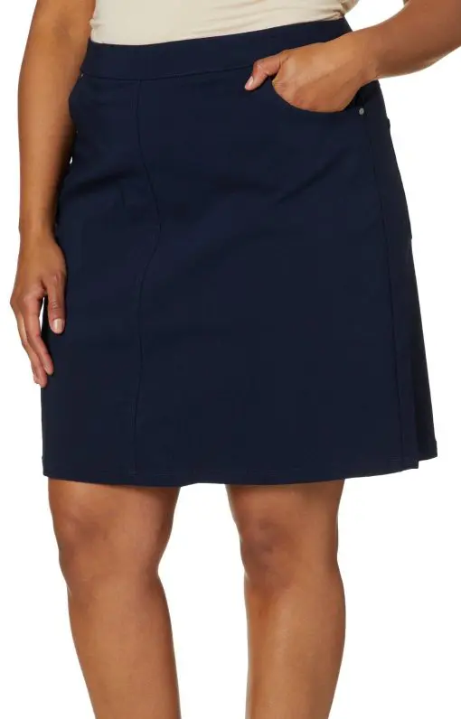 Plus Size Essentials Tech Stretch Pull on Skort with Elastic Wasitband - Navy 22W