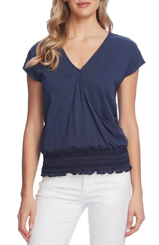 Vince Camuto Cap Sleeve Faux Wrap Top in Mood Indigo at Nordstrom, Size Large