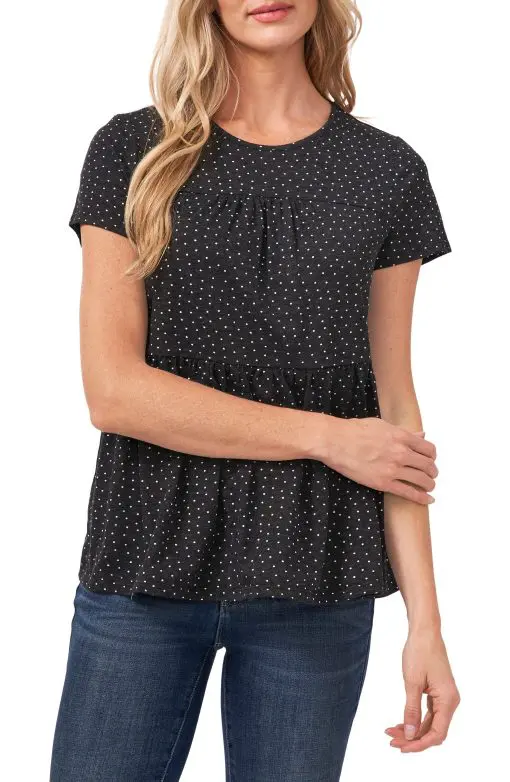 Women's Cece Ditsy Dot Tiered T-Shirt, Size Medium - Black