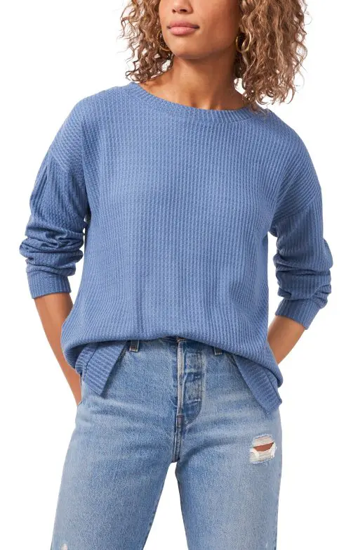 1.STATE Back Twist Knit Top, Size X-Small in Blue Denim Heather at Nordstrom