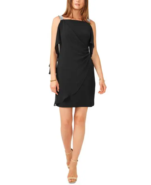 MSK Capelet Overlay Side Drape A-Line Dress S