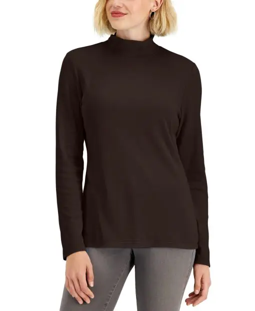 Karen Scott Mock-Neck Top, Chocolate