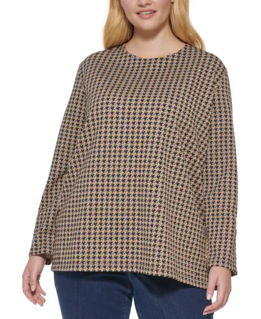 Tommy Hilfiger Plus Size Houndstooth-Print Tunic Top 3X