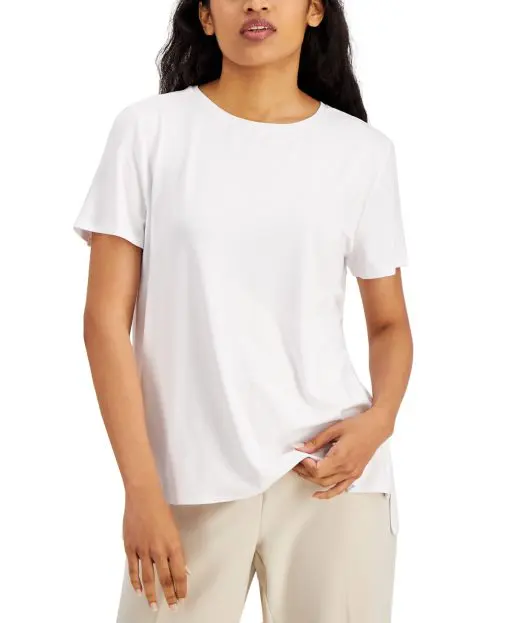 Alfani Petite Step-Hem T-Shirt, - Bright White M