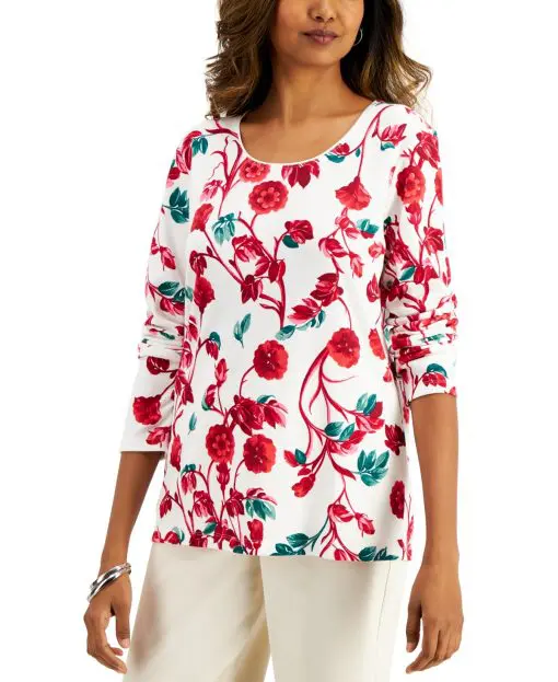 Karen Scott Rose-Print Top, S