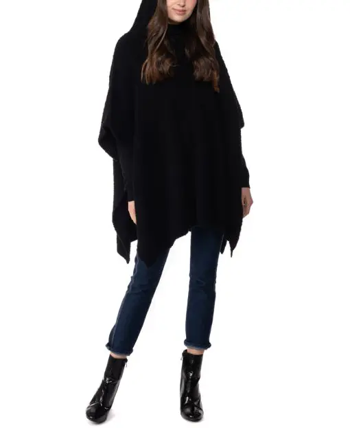 Charter Club Women's Hooded Knit Poncho O/s Black - All