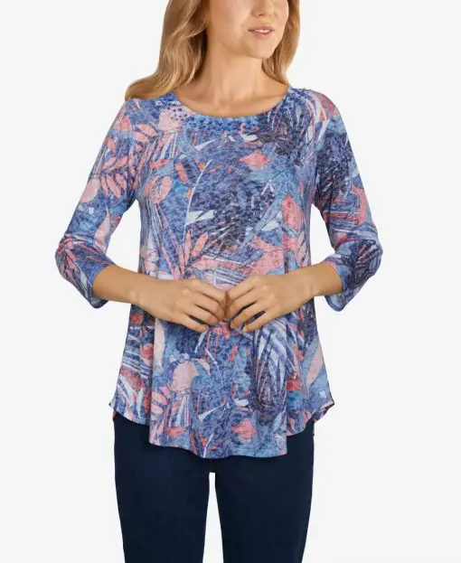 Ruby Rd. Misses Embellished Textured Floral Burnout Top S