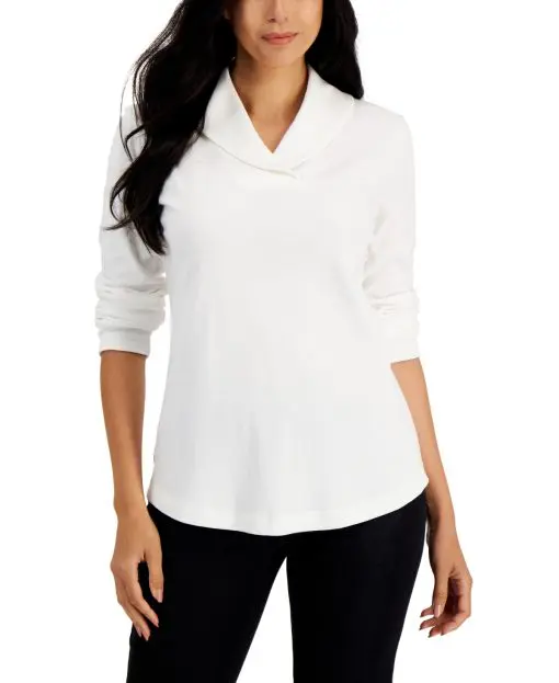 Karen Scott Cotton Shawl-Collar Top L