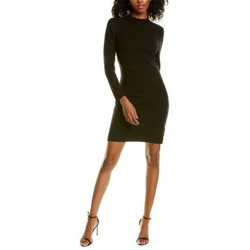 Sage Collective Crew Neck Long Sleeve Bodycon Cutout Zipper Back Solid Clipped Chiffon Dress-BLACK / 4